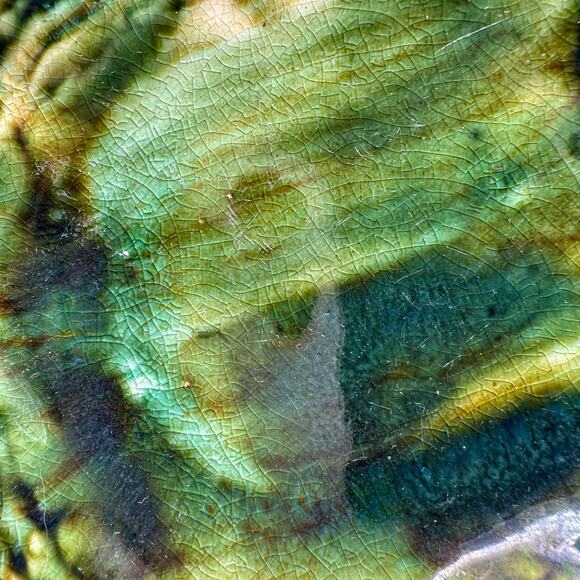 Majolica Tea Cup and Saucers Vintage Barbotine Shell Oyster Green Glaze Pair - Picture 6 of 13